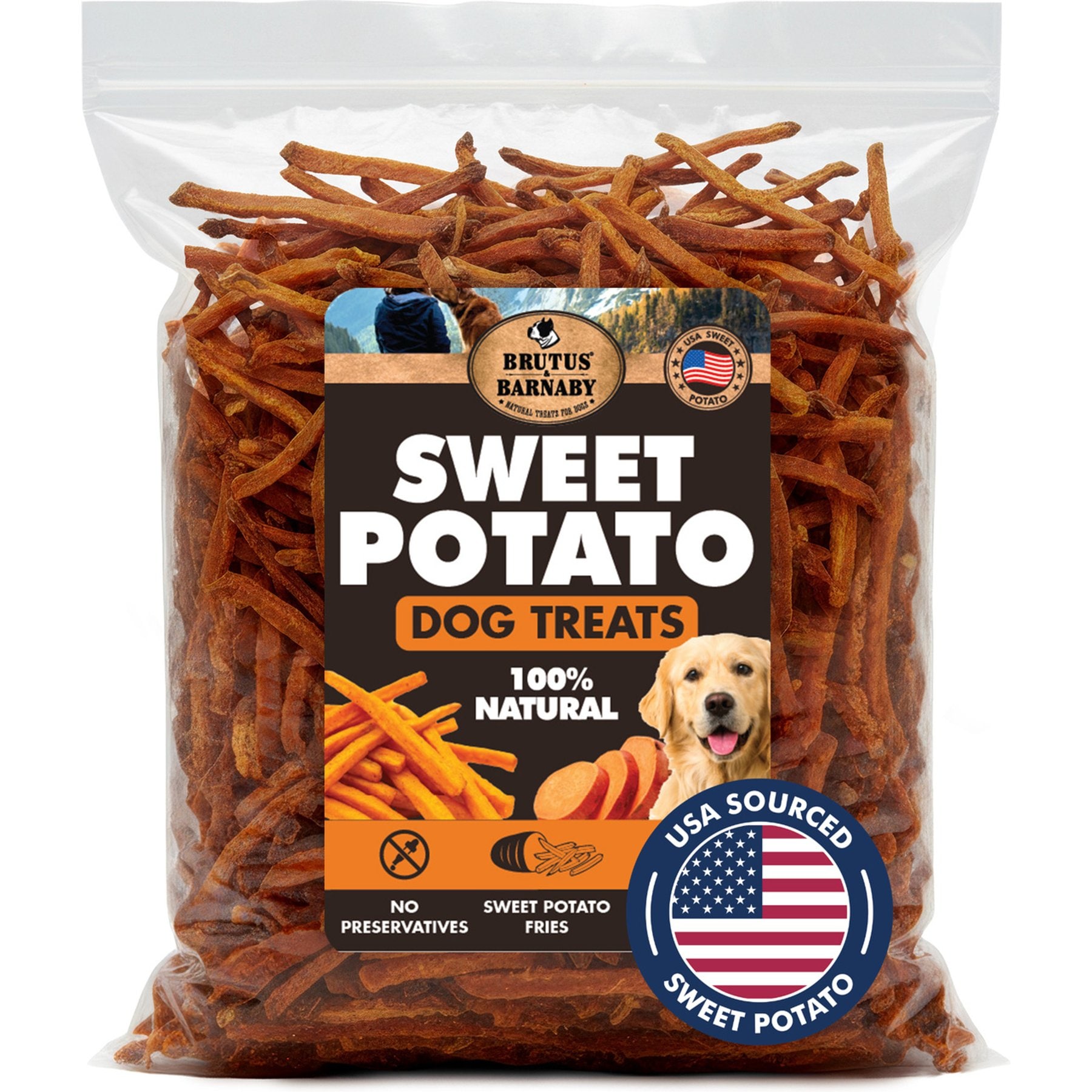 Brutus & Barnaby Single Ingredient Sweet Potato Fries Grain-Free Dehydrated Dog Treats, 28-oz bag