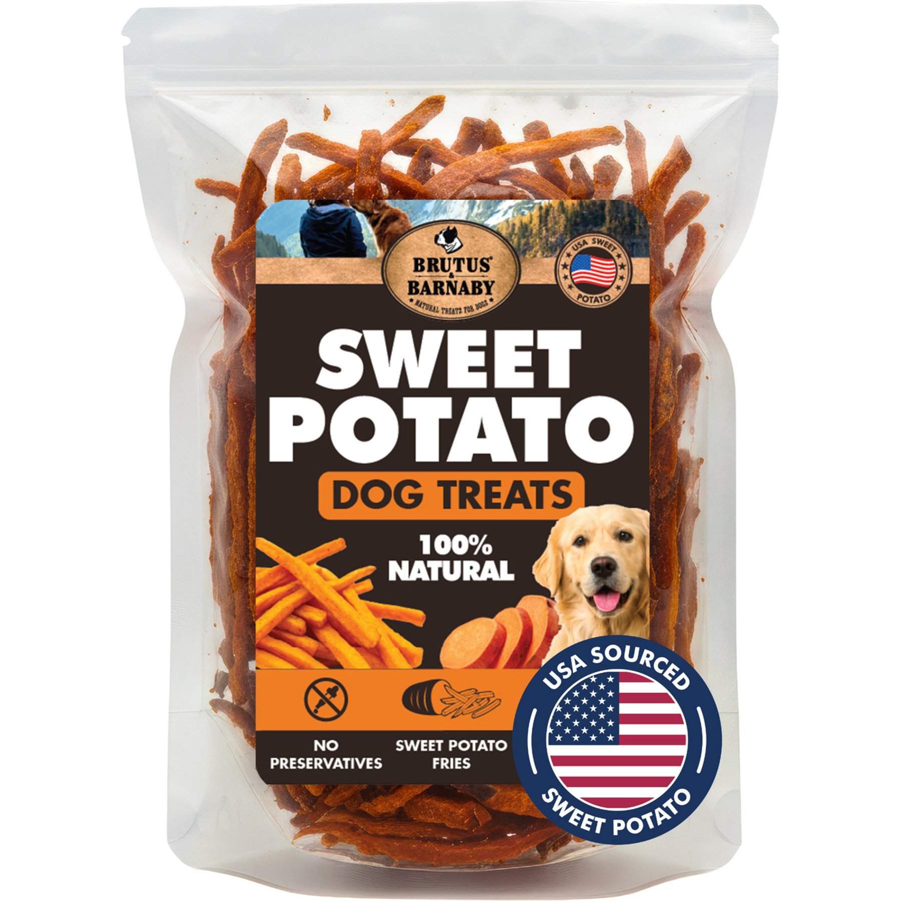 Brutus & Barnaby Single Ingredient Sweet Potato Fries Grain-Free Dehydrated Dog Treats, 8-oz bag