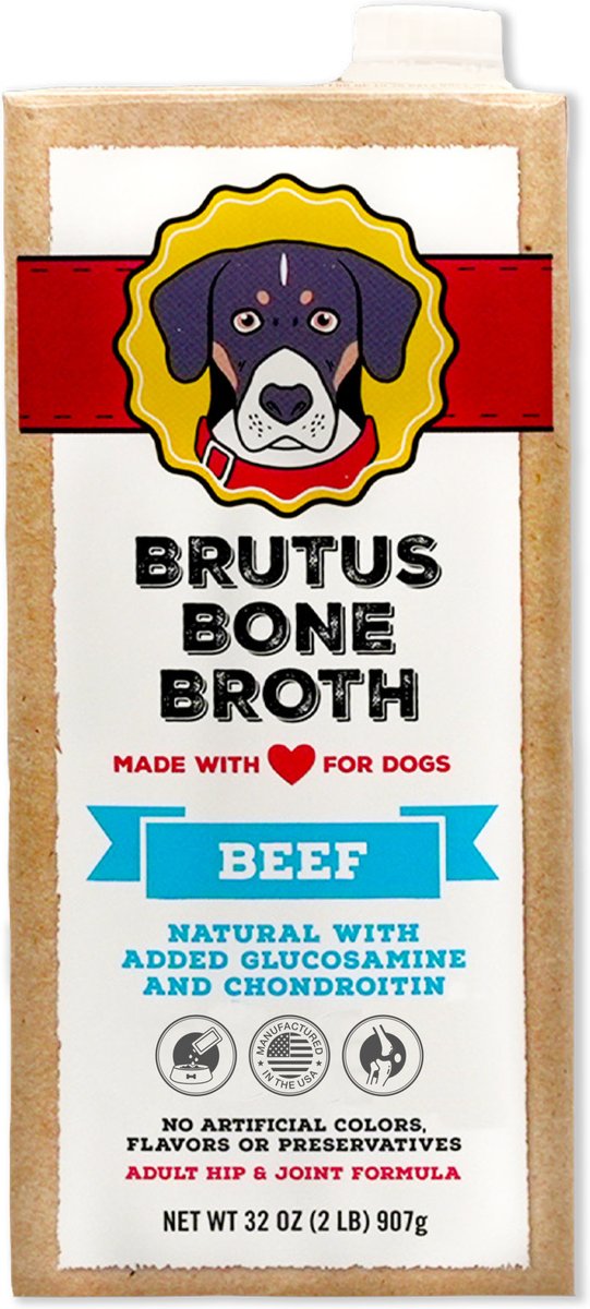 Brutus Broth Beef Bone Broth Hip & Joint with Glucosamine Grain-Free Dog Food Topper, 16.9-oz box​