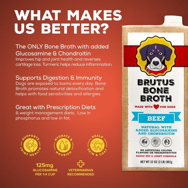 Brutus Broth Beef Bone Broth Hip & Joint with Glucosamine Dog Food Topper, 32-oz box