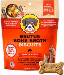 Brutus Broth Bone Broth Pork & Apple Biscuits Natural Limited Ingredient Crunchy Dog Treats, 8-oz bag​