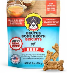 Brutus Broth Bone Broth Beef Biscuits Natural Limited Ingredient Crunchy Dog Treats, 8-oz bag​