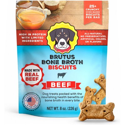 Brutus Broth Brutus Broth Bone Broth Beef Biscuits Natural Limited Ingredient Crunchy Dog Treats, 8-oz bag