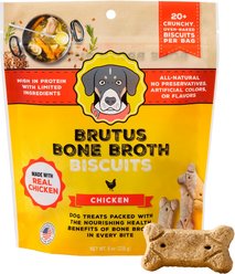 Brutus Broth Bone Broth Chicken Biscuits Natural Limited Ingredient Crunchy Dog Treats, 8-oz bag​