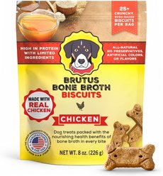 Brutus Broth Bone Broth Chicken Biscuits Natural Limited Ingredient Crunchy Dog Treats, 8-oz bag​