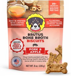 Brutus Broth Bone Broth Pork & Apple Biscuits Natural Limited Ingredient Crunchy Dog Treats, 8-oz bag​