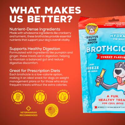 Show full view: Brutus Broth Brothcicles Turkey Bone Broth Flavor with Superfoods for Hydration Dog Wet Food Topper, 2-oz pouch, case of 6 slide 4 of 11