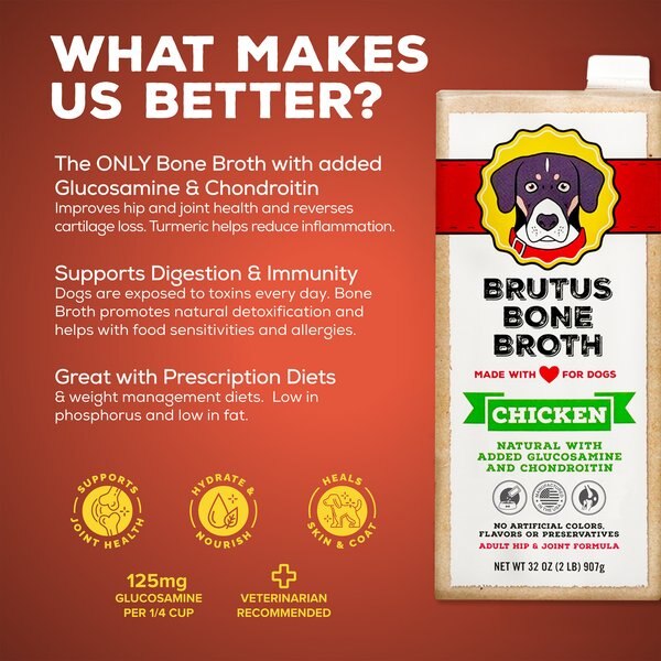Brutus Broth Chicken Bone Broth Hip & Joint with Glucosamine Dog Food Topper, 32-oz box