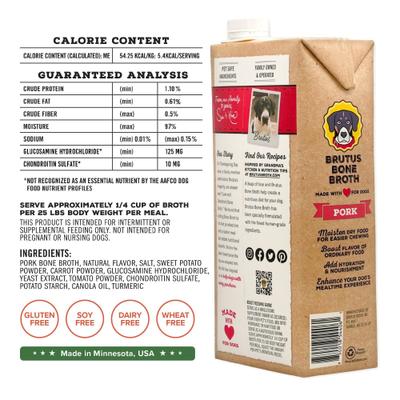 Show full view: Brutus Broth Pork Bone Broth Hip & Joint with Glucosamine Dog Food Topper, 32-oz box slide 9 of 12