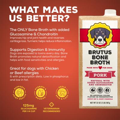 Show full view: Brutus Broth Pork Bone Broth Hip & Joint with Glucosamine Dog Food Topper, 32-oz box slide 3 of 12