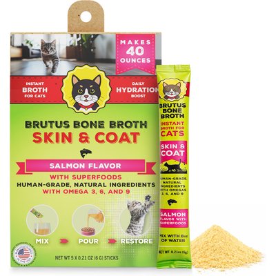 Brutus Broth Brutus Broth Skin & Coat Hydrating Broth with Salmon Flavored Wet Cat Food Topper, 5 count