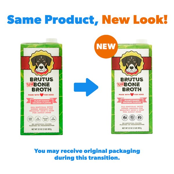 Brutus Broth Vegetable Broth Skin & Coat Formula with Omega 3, 6 & 9 Salmon Flavor Dog Food Topper, 32-oz box