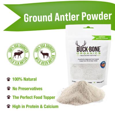 Show full view: Buck Bone Organics Ground Antler Powder Dog Food Topping, 8-oz bag slide 3 of 4