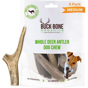 Buck Bone Organics Premium Whole Deer Antler Dog Chews, 6 count, Medium