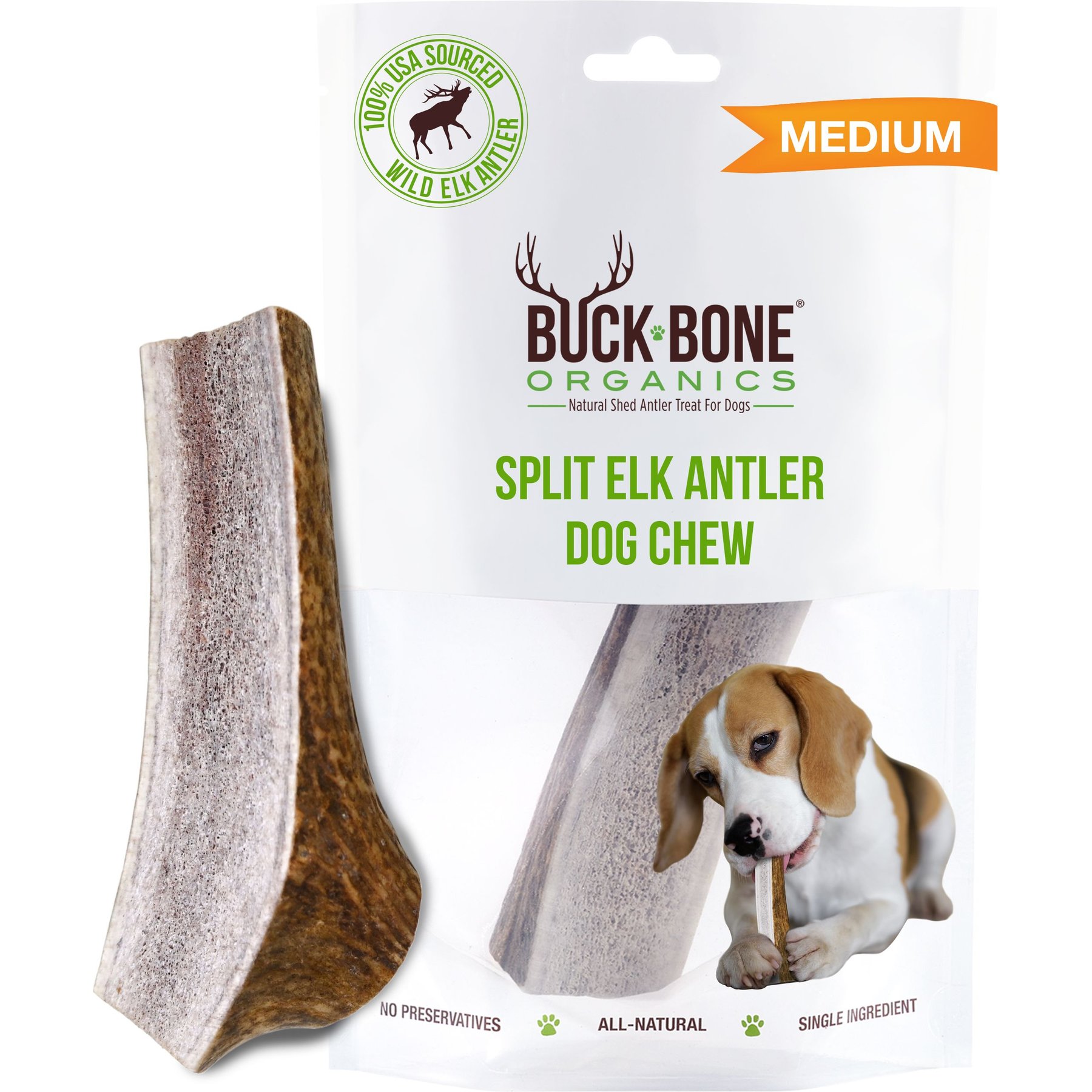 Buck Bone Organics Split Elk Antler Dog Chews, 4.5 - 5 in
