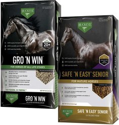 Buckeye Nutrition Gro 'N Win Pelleted Feed + Safe N' Easy Senior Low Sugar, Low Starch Senior Horse Feed