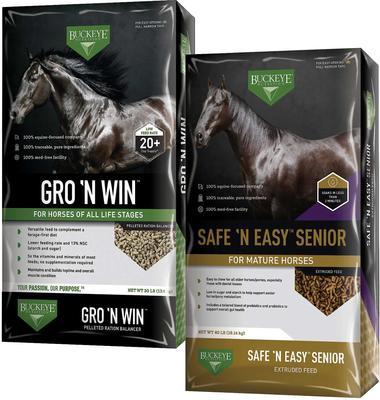 Show full view: Buckeye Nutrition Gro 'N Win Pelleted Feed + Safe N' Easy Senior Low Sugar, Low Starch Senior Horse Feed slide 1 of 6