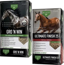 Buckeye Nutrition Gro 'N Win Pelleted Feed + Ultimate Finish 25 High-Fat Weight Gain Pellets Horse Supplement
