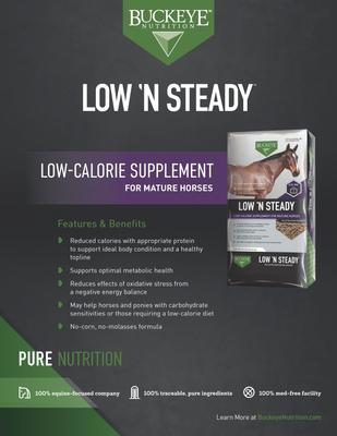 Show full view: Buckeye Nutrition Low 'N Steady Low Sugar Low Starch Horse Feed, 40-lb bag slide 4 of 6