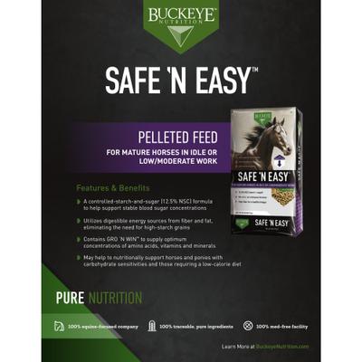 Show full view: Buckeye Nutrition Safe N' Easy Pelleted Molasses-Free Horse Feed, 50-lb bag slide 4 of 5