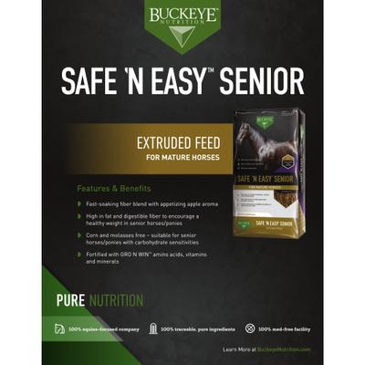 Show full view: Buckeye Nutrition Safe N' Easy Senior Low Sugar, Low Starch Senior Horse Feed, 40-lb bag slide 4 of 6