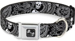 Buckle-Down Bandana Skulls Dog Collar, Black, Medium