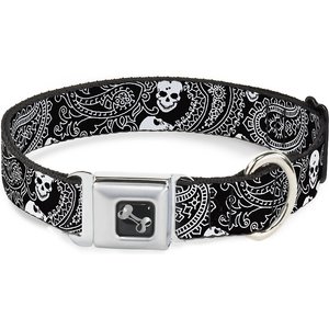 Buckle-Down Bandana Skulls Dog Collar, Black, Small