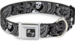 Buckle-Down Bandana Skulls Dog Collar, Black, Wide-Large