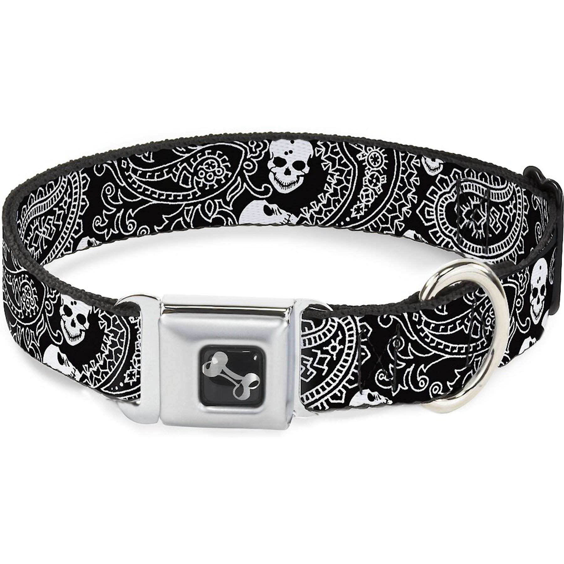 Buckle-Down Bandana Skulls Dog Collar, Black, Wide-Small
