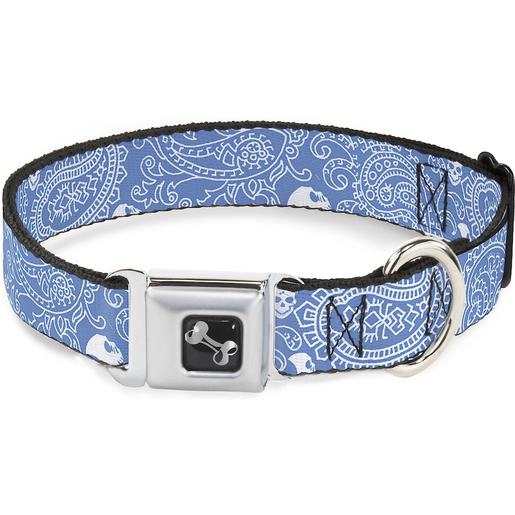 Buckle-Down Bandana Skulls Dog Collar, Blue, Small