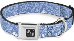 Buckle-Down Bandana Skulls Dog Collar, Blue, Wide-Large