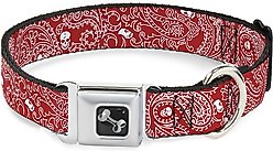 Buckle-Down Bandana Skulls Dog Collar, Red, Large