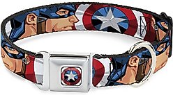 Buckle-Down Captain America Shield Polyester Dog Collar, Small: 9 to 15-in neck, 1-in wide