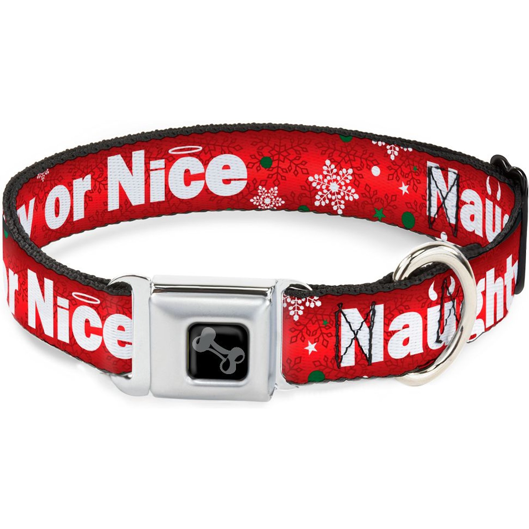 Buckle-Down Christmas NAUGHTY OR NICE Dog Collar, Wide-Small