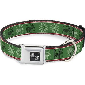 Buckle-Down Christmas Stitch Dog Collar, Large