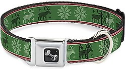 Buckle-Down Christmas Stitch Dog Collar, Wide-Small