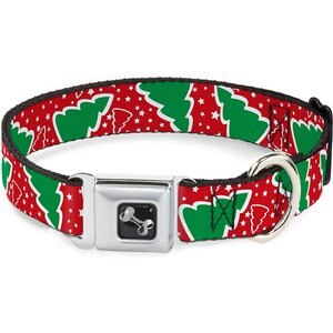Buckle-Down Christmas Trees Dog Collar, Wide-Medium