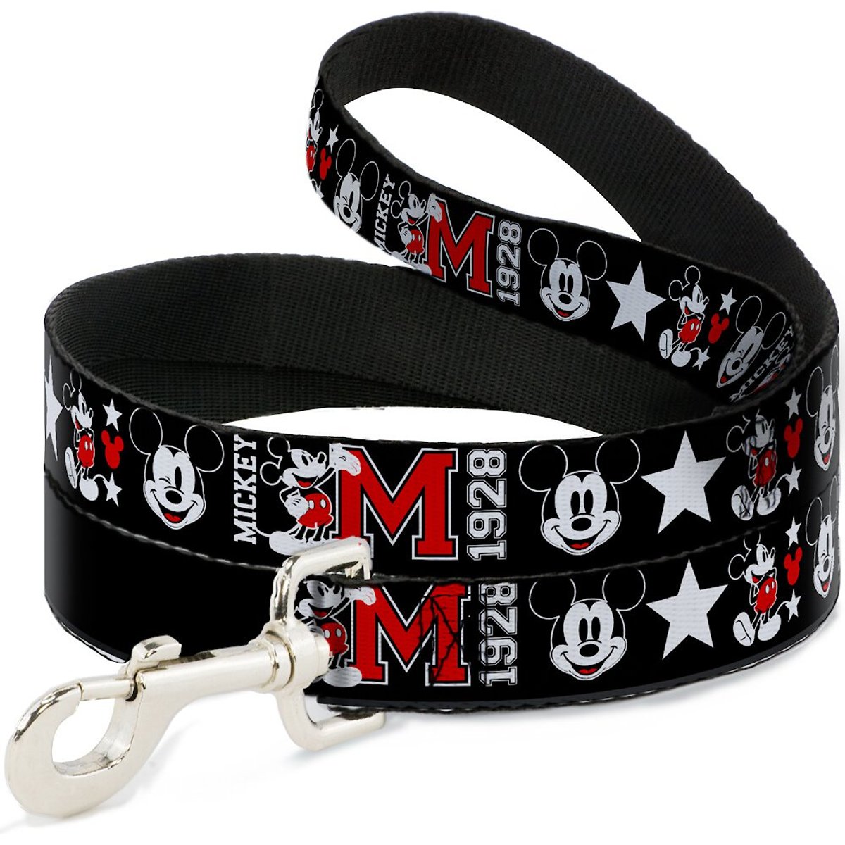 Buckle-Down Classic Mickey Mouse Polyester Standard Dog Leash, Medium: 6-ft long, 1-in wide