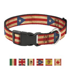 Buckle-Down Country Plastic Clip Polyester Dog Collar, Medium: 11 to 17-in neck, 1-in wide, Puerto Rico