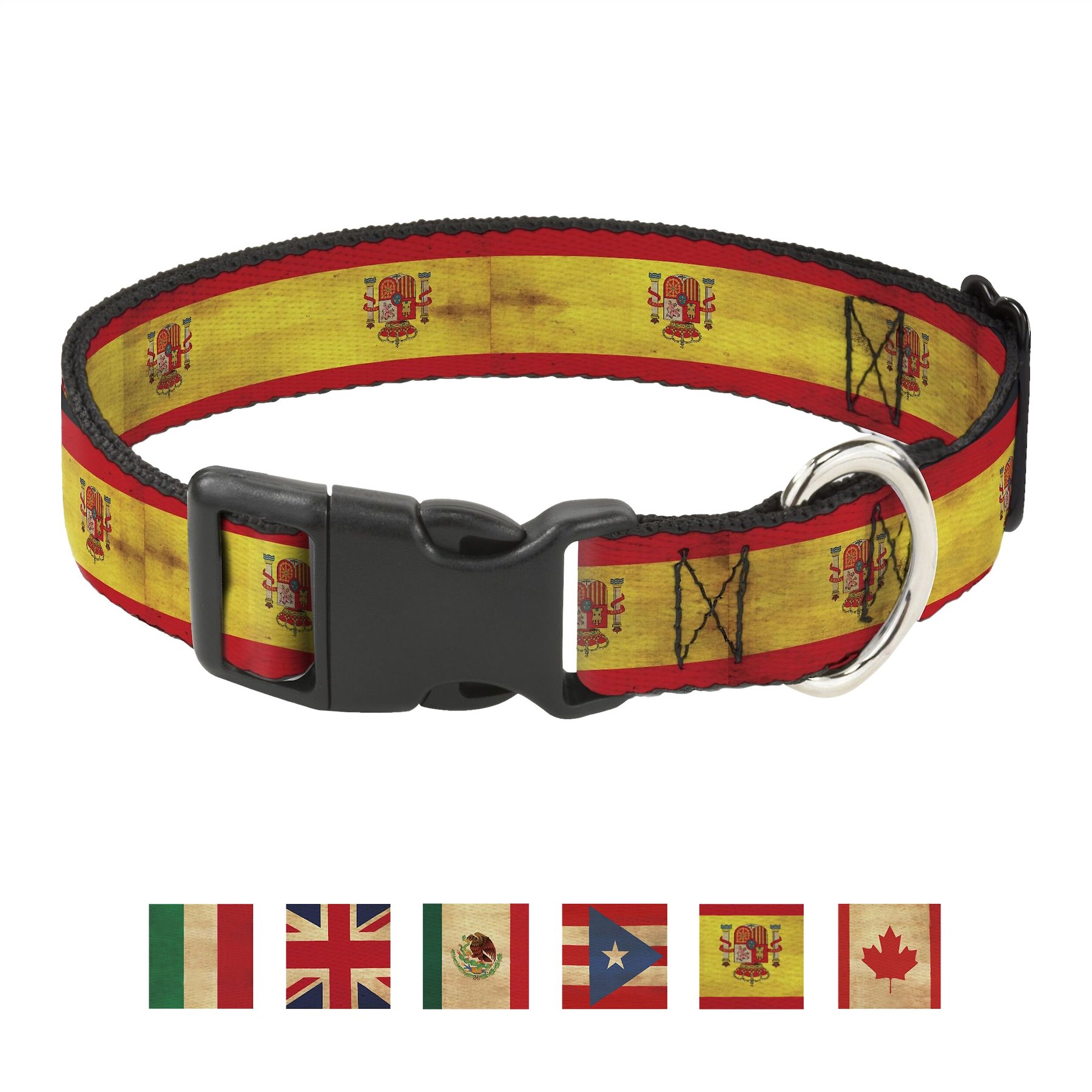 Buckle-Down Country Plastic Clip Polyester Dog Collar, Medium: 11 to 17-in neck, 1-in wide, Spain