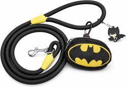 Buckle-Down DC Comics Batman Embellishment Dog Leash with Waste Bag Dispenser, Black, 4.5-ft long, 2.5-in wide