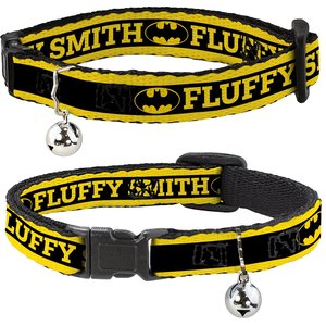 Buckle-Down DC Comics Batman Logo Stripe Personalized Breakaway Cat Collar with Bell