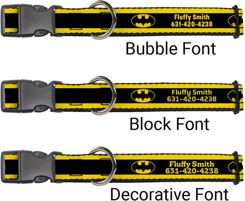 Show full view: Buckle-Down DC Comics Batman Logo Stripe Personalized Dog Collar, Large slide 2 of 7