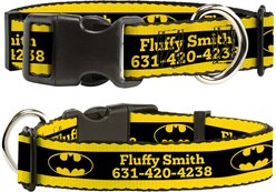 Buckle-Down DC Comics Batman Logo Stripe Personalized Dog Collar, Small