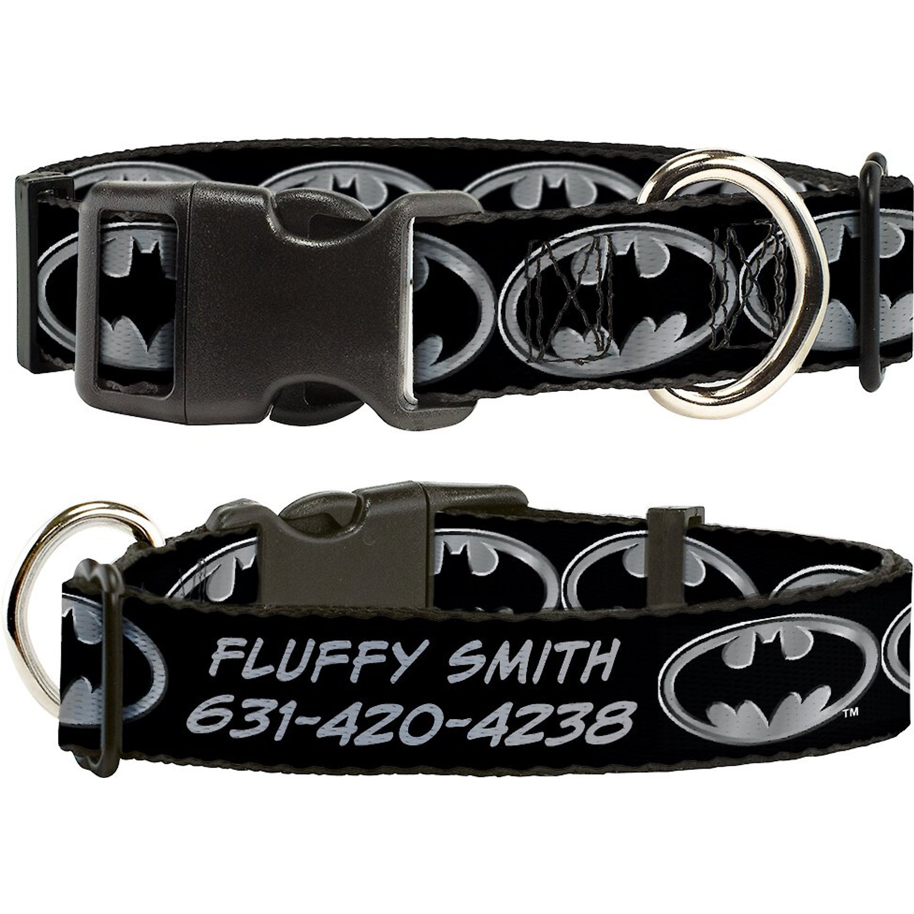 Buckle-Down DC Comics Batman Shield Personalized Dog Collar, Small