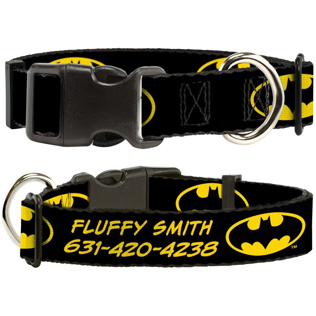 Buckle-Down DC Comics Batman Shield Polyester Personalized Dog Collar, Large