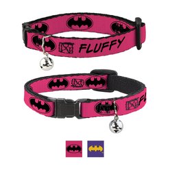 Buckle-Down DC Comics Batman Signal Personalized Breakaway Cat Collar with Bell, Fuchsia & Black