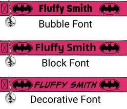 Buckle-Down DC Comics Batman Signal Personalized Breakaway Cat Collar with Bell, Fuchsia & Black slide 2 of 2