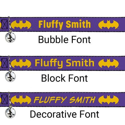 Show full view: Buckle-Down DC Comics Batman Signal Personalized Breakaway Cat Collar with Bell, Purple & Yellow slide 2 of 2