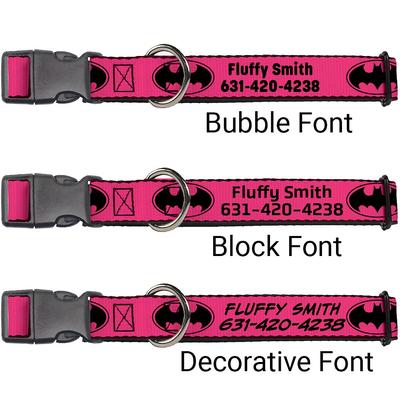 Show full view: Buckle-Down DC Comics Batman Signal Personalized Dog Collar, Fuchsia & Black, Large slide 2 of 8